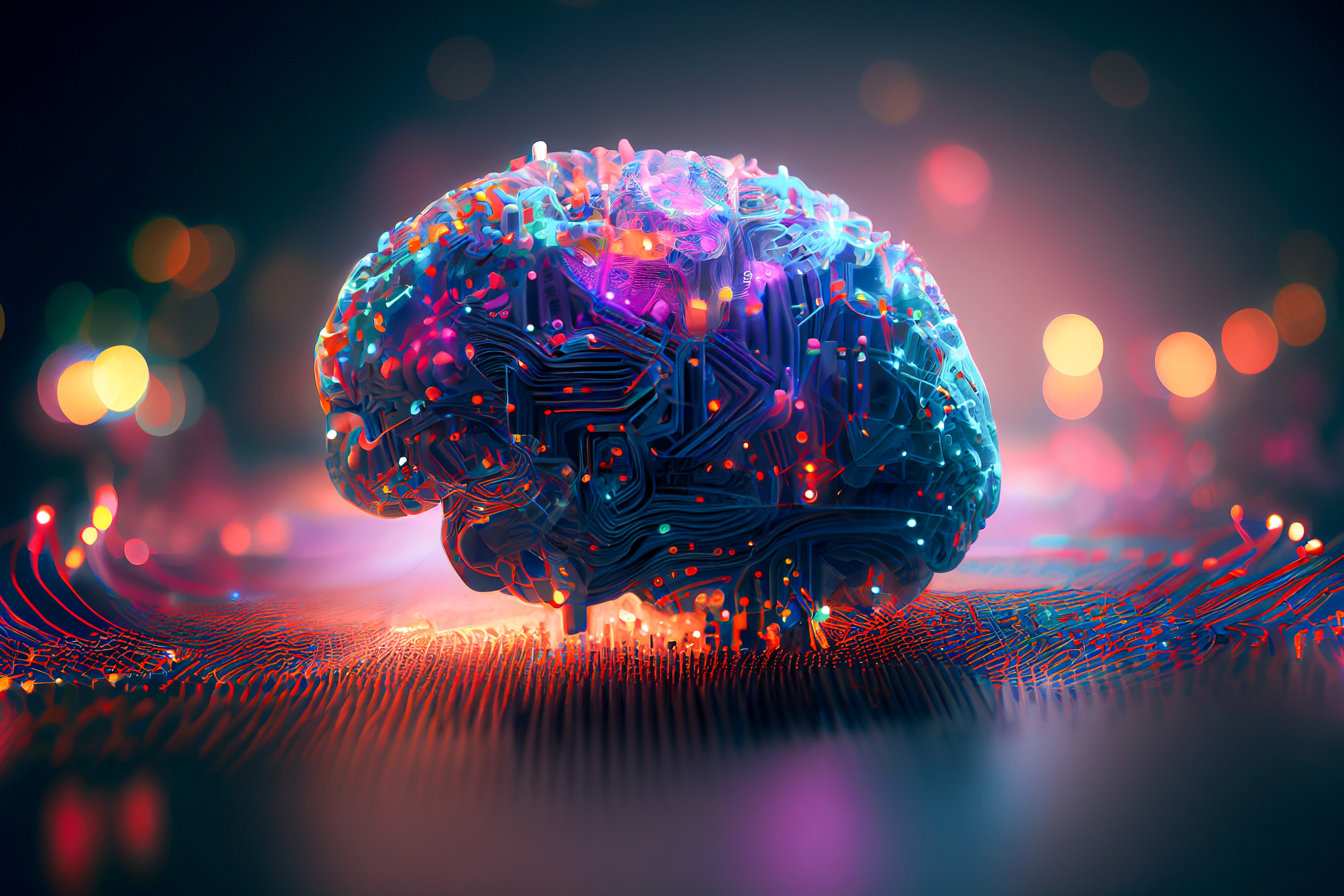 Artificial intelligence concept with neural network brain